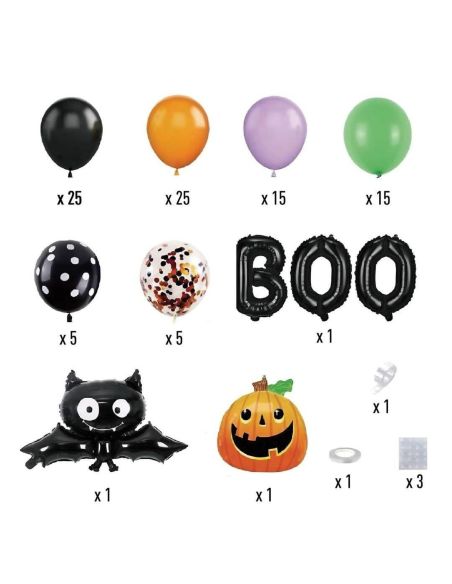 Kit Arche Ballons Halloween Deluxe - 93 Pièces avec Ballons Citrouille et Chauve-Souris BOO