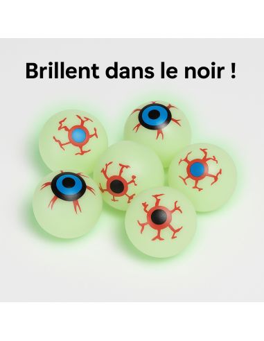 Lot de 6 Yeux Factices Phosphorescents Déco Halloween - Diamètre 3 cm