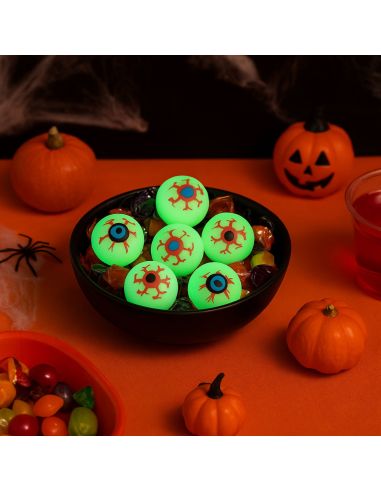 Lot de 6 Yeux Factices Phosphorescents Déco Halloween - Diamètre 3 cm