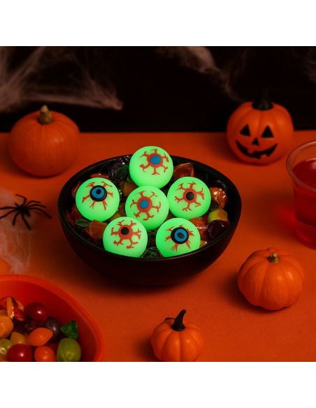 Lot de 6 Yeux Factices Phosphorescents Déco Halloween - Diamètre 3 cm
