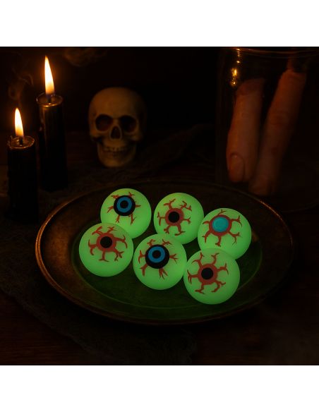 Lot de 6 Yeux Factices Phosphorescents Déco Halloween - Diamètre 3 cm