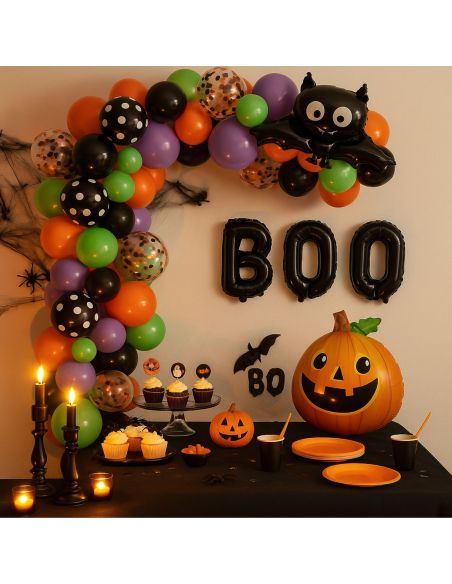 Kit Arche Ballons Halloween Deluxe - 93 Pièces avec Ballons Citrouille et Chauve-Souris BOO