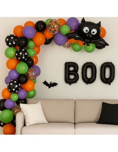 Kit Arche Ballons Halloween Deluxe - 93 Pièces avec Ballons Citrouille et Chauve-Souris BOO