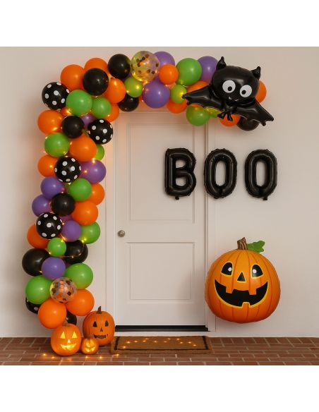 Kit Arche Ballons Halloween Deluxe - 93 Pièces avec Ballons Citrouille et Chauve-Souris BOO