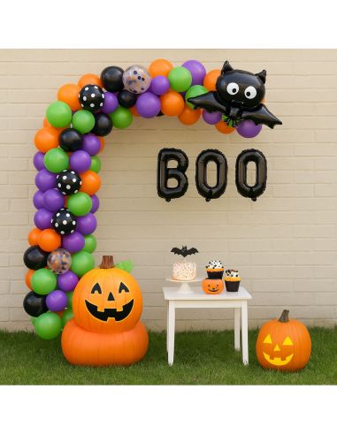 Kit Arche Ballons Halloween Deluxe - 93 Pièces avec Ballons Citrouille et Chauve-Souris BOO