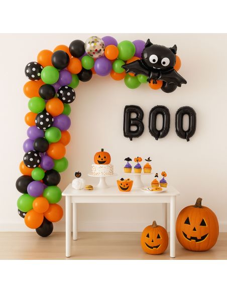 Kit Arche Ballons Halloween Deluxe - 93 Pièces avec Ballons Citrouille et Chauve-Souris BOO