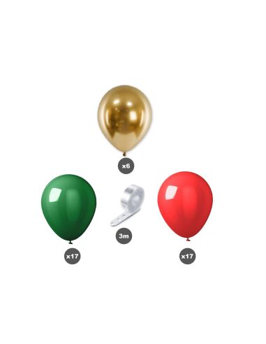 Kit Arche à Ballons Noël – 40 ballons + ruban accroche (3M)