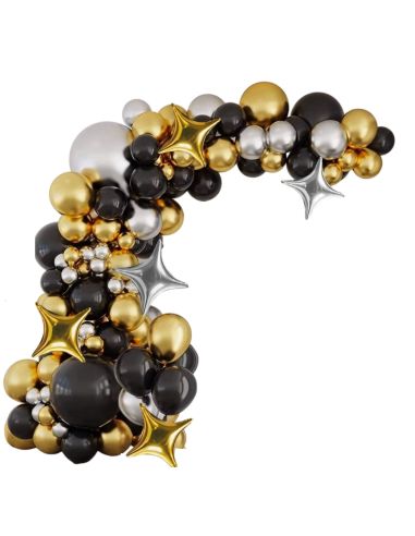 Kit Arche Ballons Or, Noir et Argenté - 121 Pièces