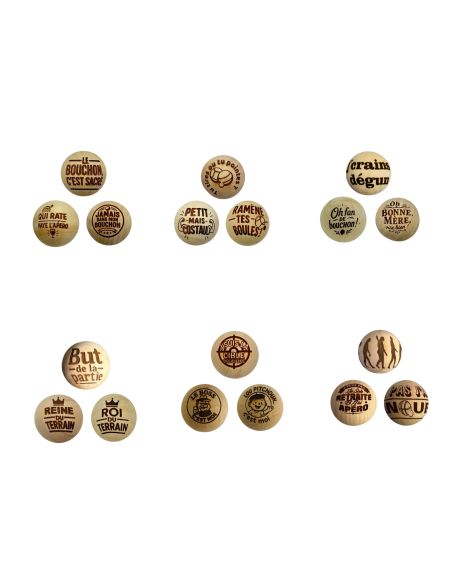 Lot de 3 Cochonnets de Pétanque en Bois avec Message