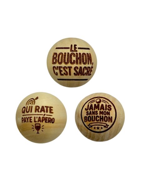 Lot de 3 Cochonnets de Pétanque en Bois avec Message