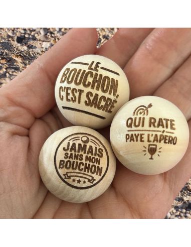Lot de 3 Cochonnets de Pétanque en Bois avec Message