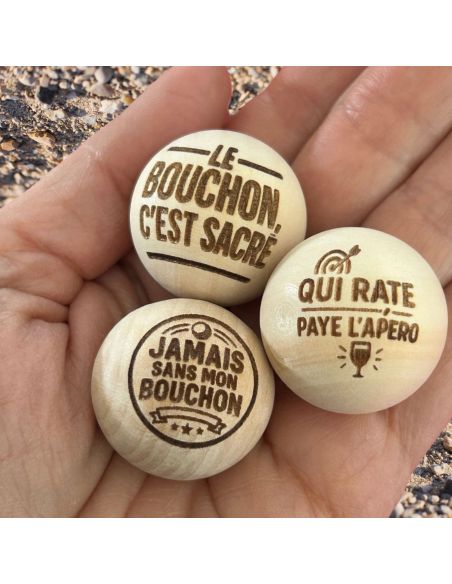 Lot de 3 Cochonnets de Pétanque en Bois avec Message