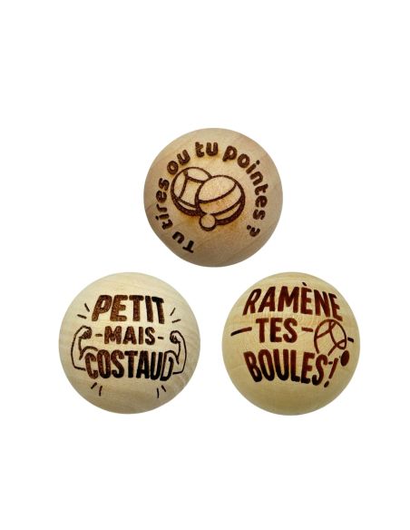 Lot de 3 Cochonnets de Pétanque en Bois avec Message