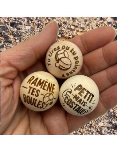 Lot de 3 Cochonnets de Pétanque en Bois avec Message