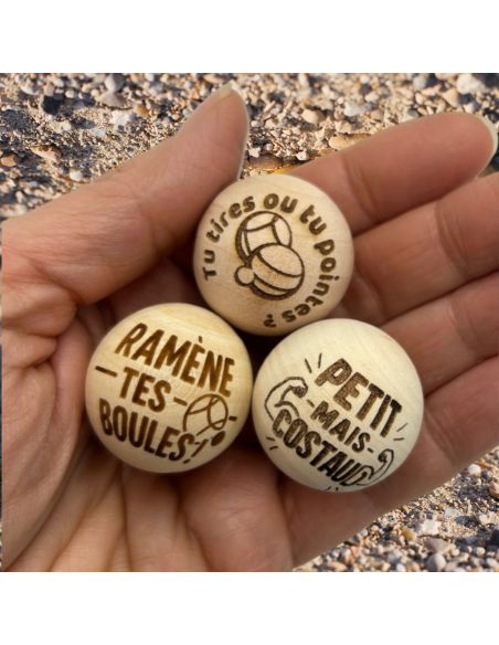 Lot de 3 Cochonnets de Pétanque en Bois avec Message