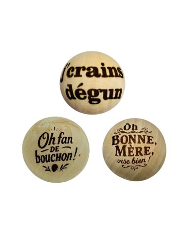 Lot de 3 Cochonnets de Pétanque en Bois avec Message