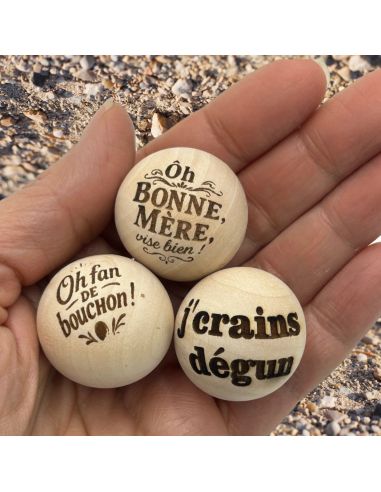 Lot de 3 Cochonnets de Pétanque en Bois avec Message