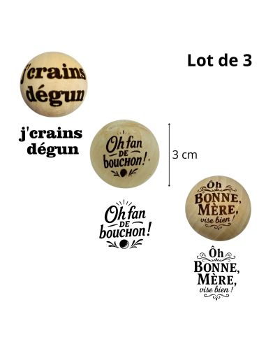 Lot de 3 Cochonnets de Pétanque en Bois avec Message