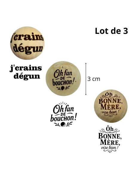 Lot de 3 Cochonnets de Pétanque en Bois avec Message