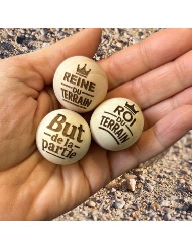 Lot de 3 Cochonnets de Pétanque en Bois avec Message