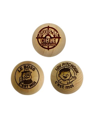 Lot de 3 Cochonnets de Pétanque en Bois avec Message