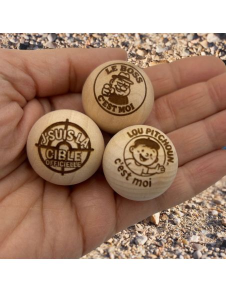Lot de 3 Cochonnets de Pétanque en Bois avec Message