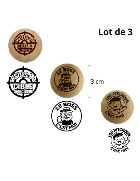 Lot de 3 Cochonnets de Pétanque en Bois avec Message