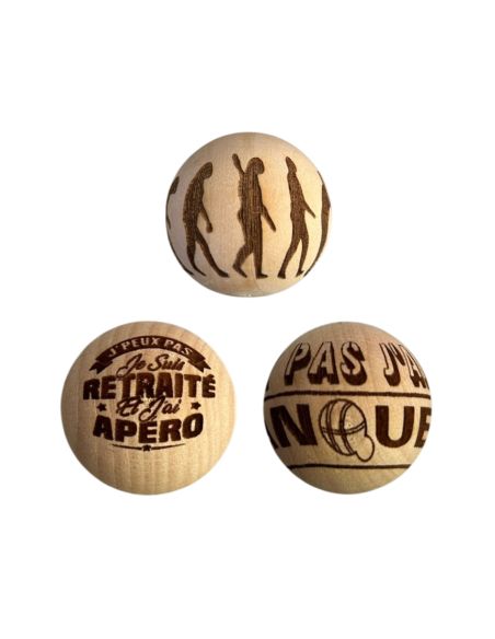 Lot de 3 Cochonnets de Pétanque en Bois avec Message