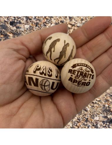 Lot de 3 Cochonnets de Pétanque en Bois avec Message