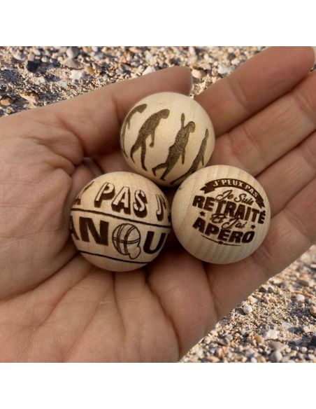 Lot de 3 Cochonnets de Pétanque en Bois avec Message