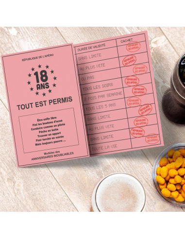 Faux Permis Humoristique " 18 ans Permis de Fêter sa Majorité" - Dimensions : 44 x 20,5 cm