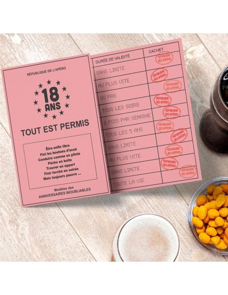Faux Permis Humoristique " 18 ans Permis de Fêter sa Majorité" - Dimensions : 44 x 20,5 cm