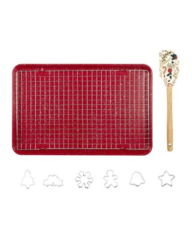Coffret Pâtisserie Noël 9 Pièces avec Plaque Rouge 42 cm - Kit Complet Emporte-Pièces et Accessoires