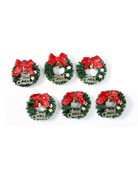 Lot de 6 Mini Couronnes de Noël – Ø 7 cm – Décoration en Plastique