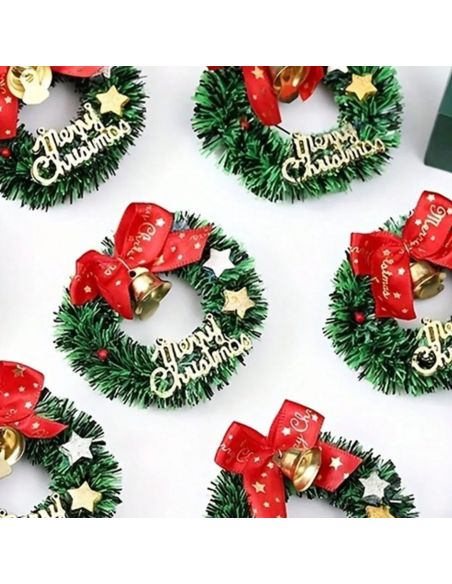 Lot de 6 Mini Couronnes de Noël – Ø 7 cm – Décoration en Plastique