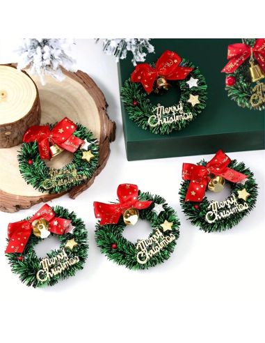 Lot de 6 Mini Couronnes de Noël – Ø 7 cm – Décoration en Plastique