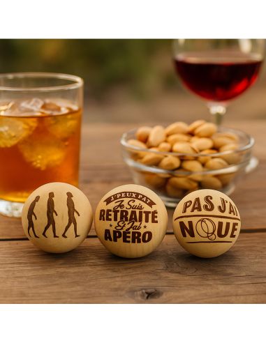Lot de 3 Cochonnets de Pétanque en Bois Poli avec Message