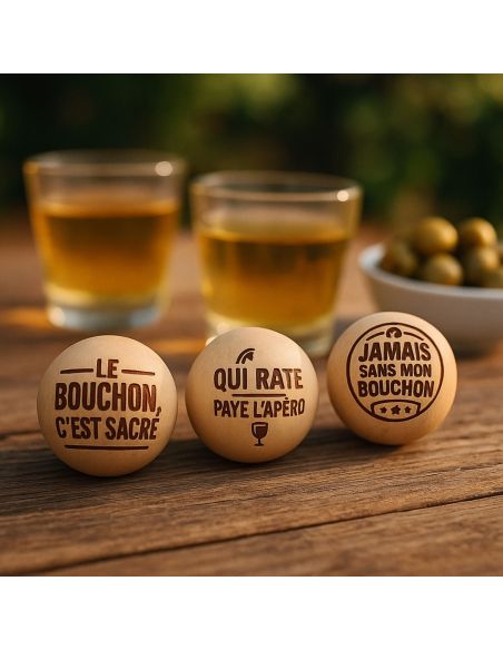 Lot de 3 Cochonnets de Pétanque en Bois Poli avec Message