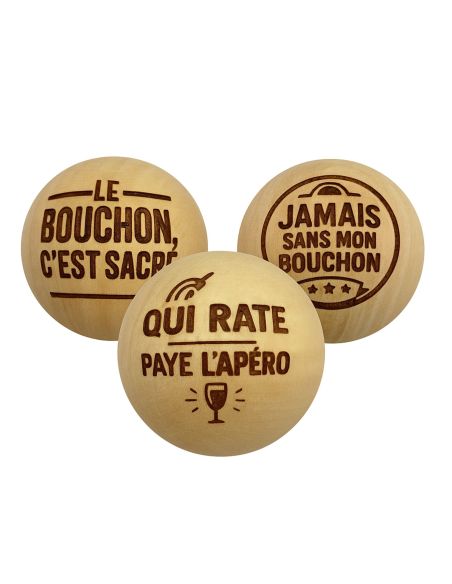 Lot de 3 Cochonnets de Pétanque en Bois Poli avec Message