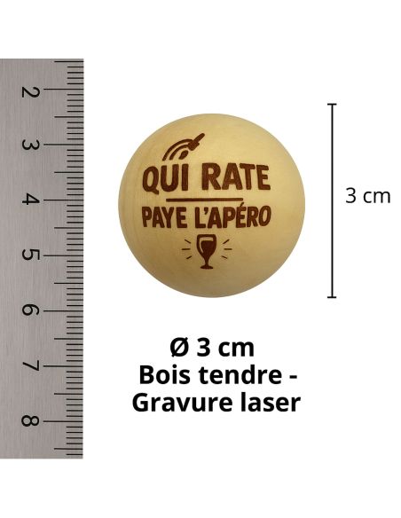 Lot de 3 Cochonnets de Pétanque en Bois Poli avec Message