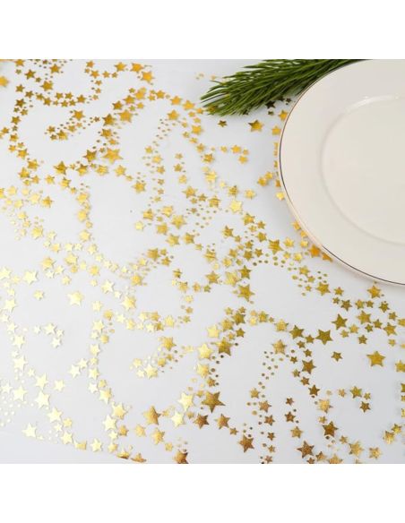 Chemin de Table Brillant Motif Étoilé – Doré ou Argenté – Décoration de Table Festive (500 x 28 cm)