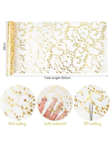 Chemin de Table Brillant Motif Étoilé – Doré ou Argenté – Décoration de Table Festive (500 x 28 cm)