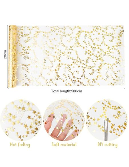 Chemin de Table Brillant Motif Étoilé – Doré ou Argenté – Décoration de Table Festive (500 x 28 cm)