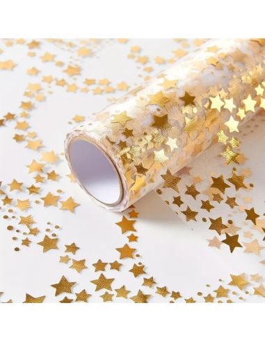 Chemin de Table Brillant Motif Étoilé – Doré ou Argenté – Décoration de Table Festive (500 x 28 cm)