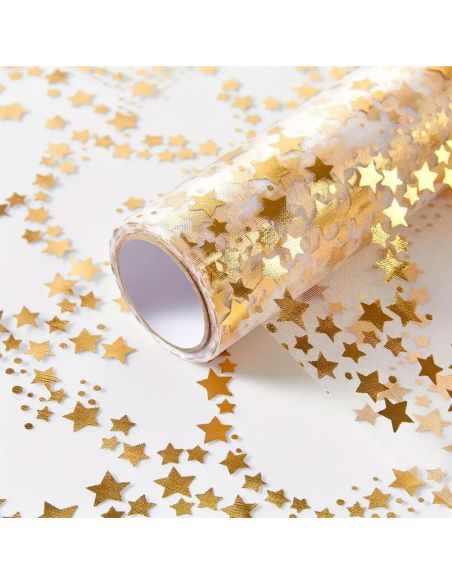 Chemin de Table Brillant Motif Étoilé – Doré ou Argenté – Décoration de Table Festive (500 x 28 cm)
