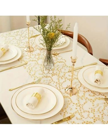 Chemin de Table Brillant Motif Étoilé – Doré ou Argenté – Décoration de Table Festive (500 x 28 cm)