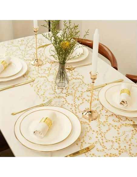 Chemin de Table Brillant Motif Étoilé – Doré ou Argenté – Décoration de Table Festive (500 x 28 cm)