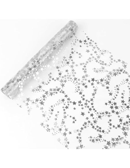 Chemin de Table Brillant Motif Étoilé – Doré ou Argenté – Décoration de Table Festive (500 x 28 cm)