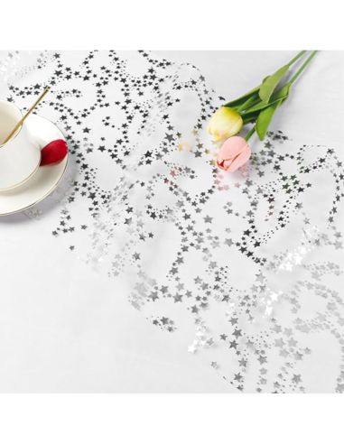 Chemin de Table Brillant Motif Étoilé – Doré ou Argenté – Décoration de Table Festive (500 x 28 cm)