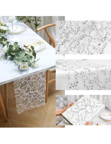 Chemin de Table Brillant Motif Étoilé – Doré ou Argenté – Décoration de Table Festive (500 x 28 cm)